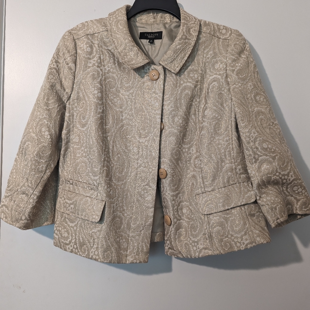TALBOTS Ivory and Gold Shimmer Jacket Blazer Sz 10